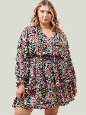 Sugarlips Plus Size Mountain Spring Starla Smocked Tiered Mini Dress, Size 3X